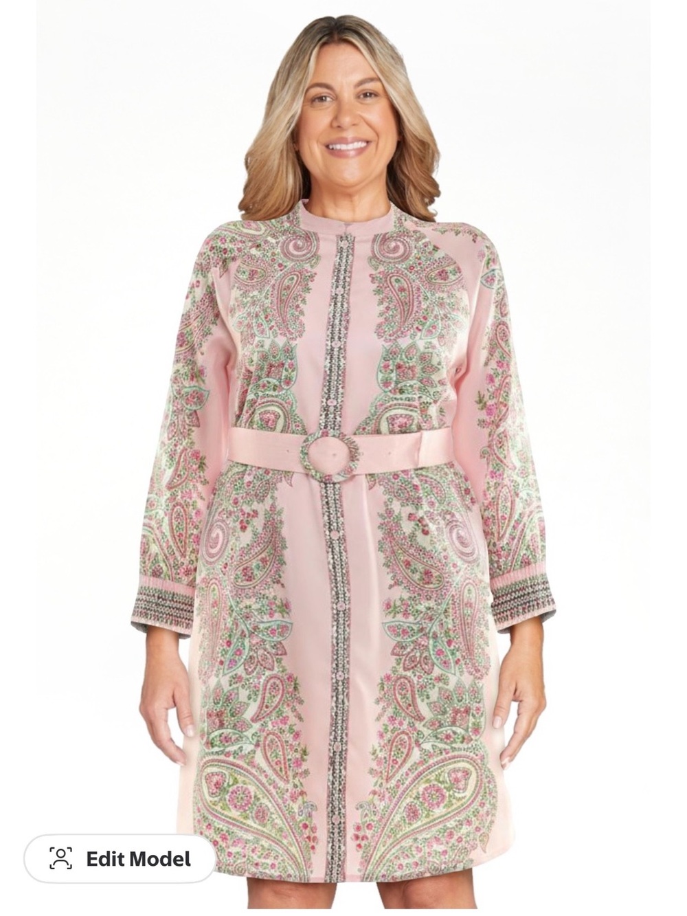 Nanette Lepore Pink Paisley Long-Sleeve Belted Shift Dress